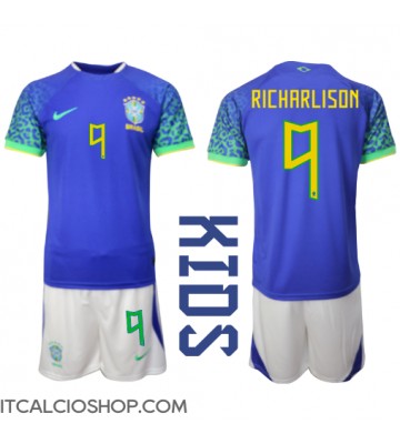 Brasile Richarlison #9 Seconda Maglia Bambino Mondiali 2022 Manica Corta (+ Pantaloni corti)